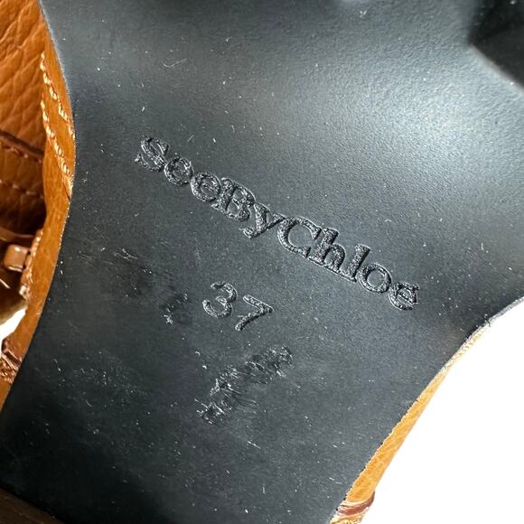 See By Chloe NWOB Lugg Sole Cognac Brown Leather Heeled Boots Size 37 (US 7) - Picture 10 of 10